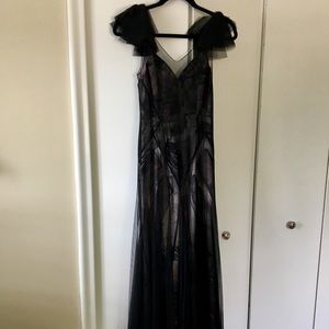 BCBG Black and Pink Floor Length Evening Gown